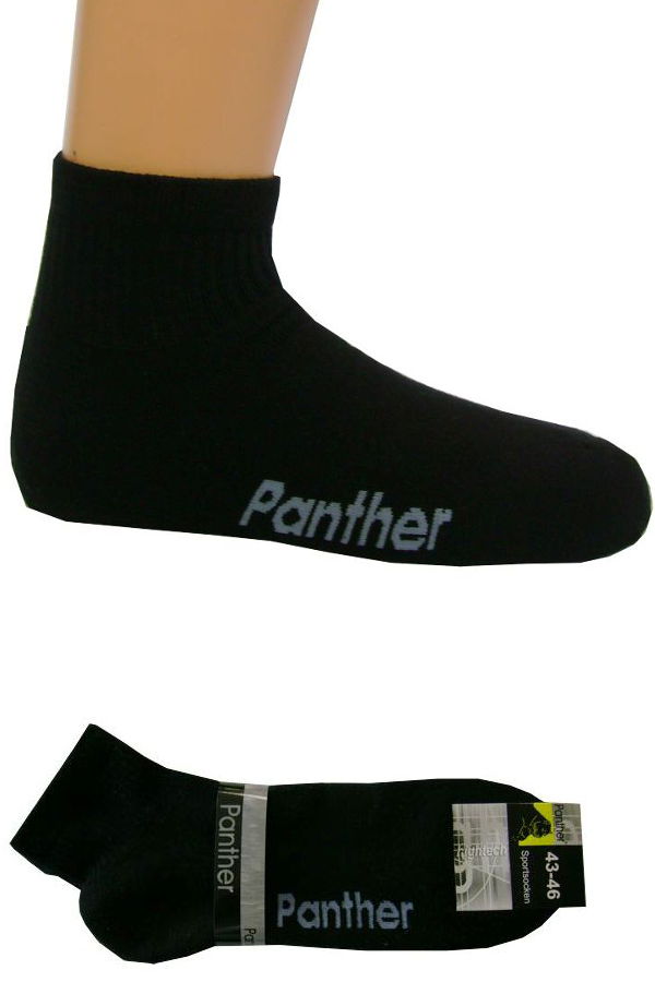 Großansicht von Panther kurze schwarze Sportsocken für Damen und Herren bis Größe 50, 2 Paar
