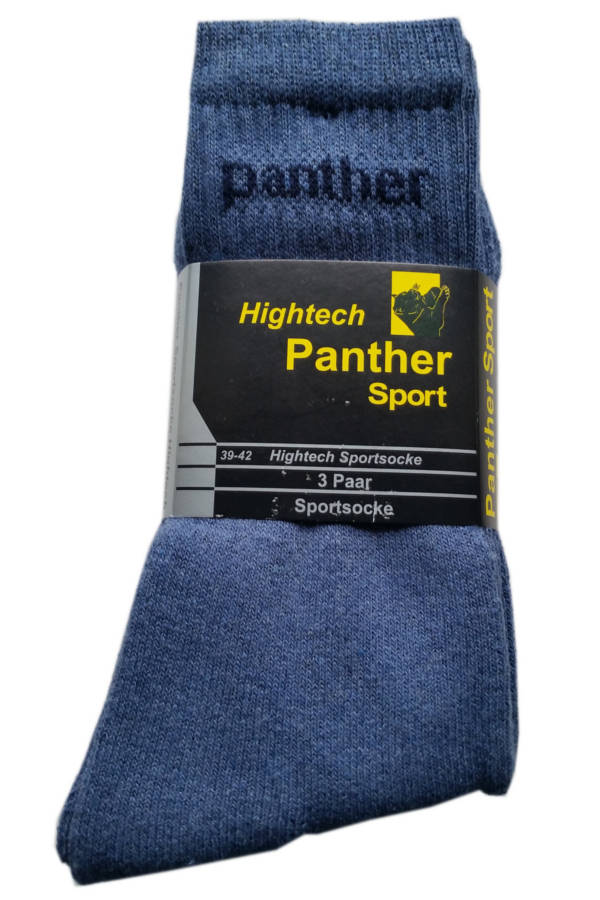 Großansicht von Panther jeansblaue Herren Sportsocken mit Schriftzug, 3 Paar