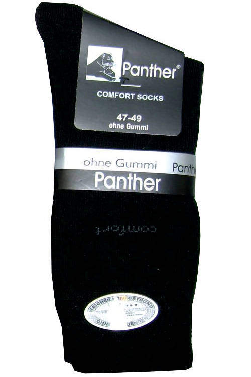 Großansicht von Panther schwarze Herrensocken ohne Gummi bis Größe 55, 2er Pack